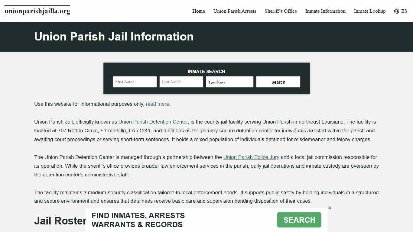 Union Parish, LA Jail Roster, Inmate Info